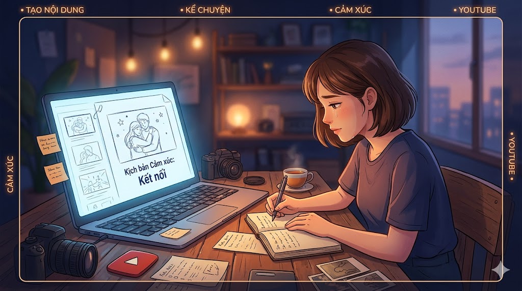 Muốn video giữ chân cao và dễ viral? Đây là cách viết kịch bản YouTube đánh vào cảm xúc bằng hook, storytelling, AI và cấu trúc dẫn dắt tâm lý người xem.