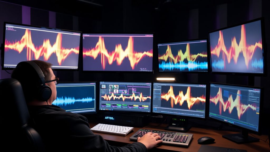 Flux Schnell A dynamic video editing setup multiple monitors s 1 1