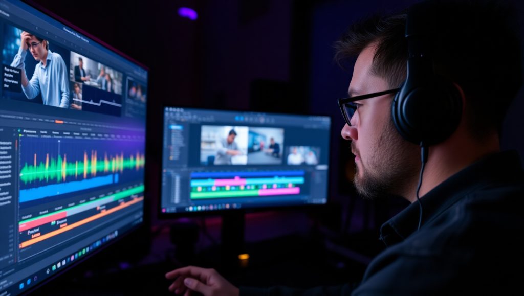 Flux Schnell A professional content creator editing a video we 3