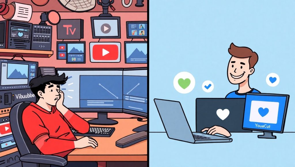 Flux Schnell A chaotic YouTube video editing room with complex 2