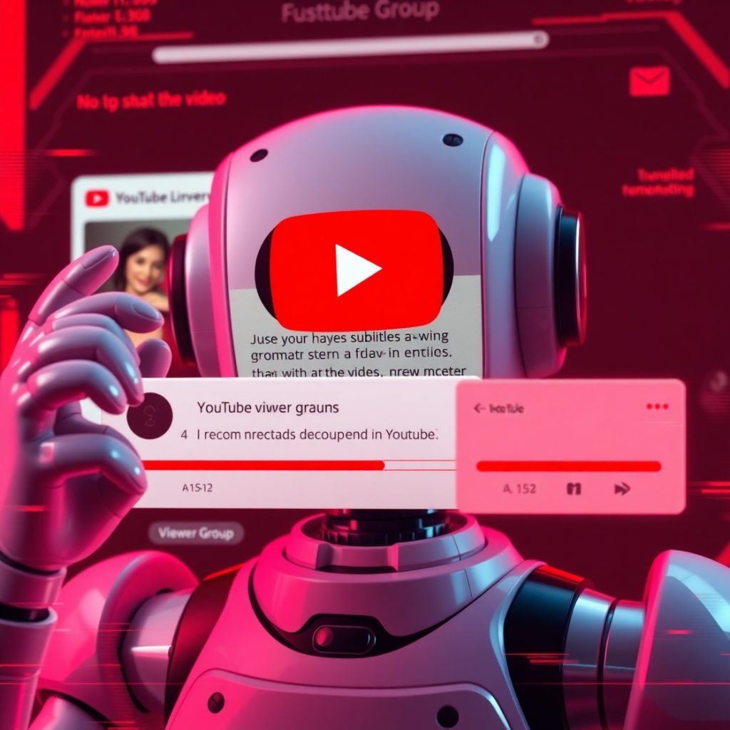 Gắn sub auto YouTube bị sai nghĩa – ảnh hưởng kênh không? - Cách làm youtube view ngoại 3 Flux Schnell A confused YouTube algorithm robot analyzing a vi 3