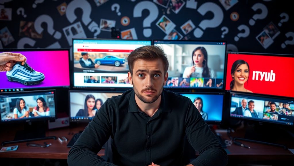 Flux Schnell A confused YouTuber sitting in front of multiple 3 1