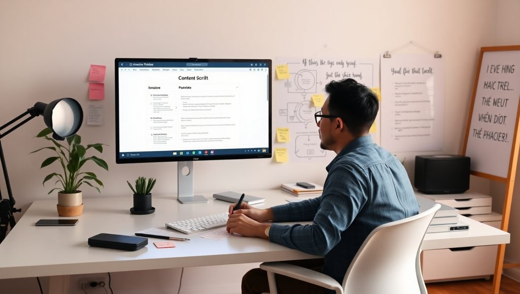 Flux Schnell A focused content creator planning a YouTube scri 3 1