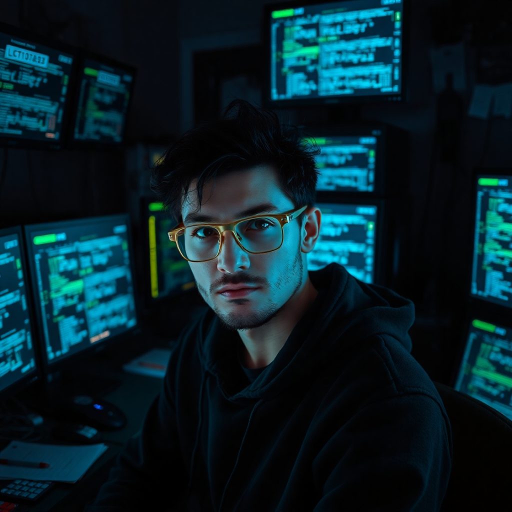 Flux Schnell A focused cybersecurity expert with a determined 3