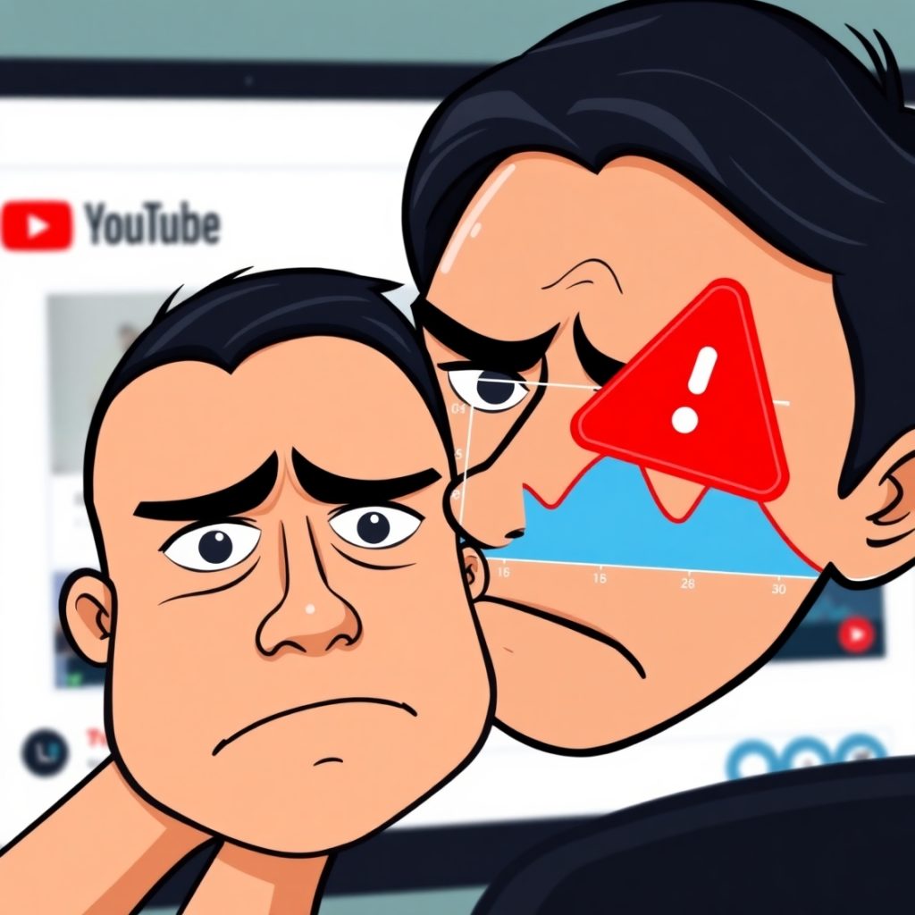 Tỷ lệ giữ chân người xem ảnh hưởng đến CPM thế nào? - Cách làm youtube view ngoại 3 Flux Schnell A frustrated YouTuber with a worried expression f 0