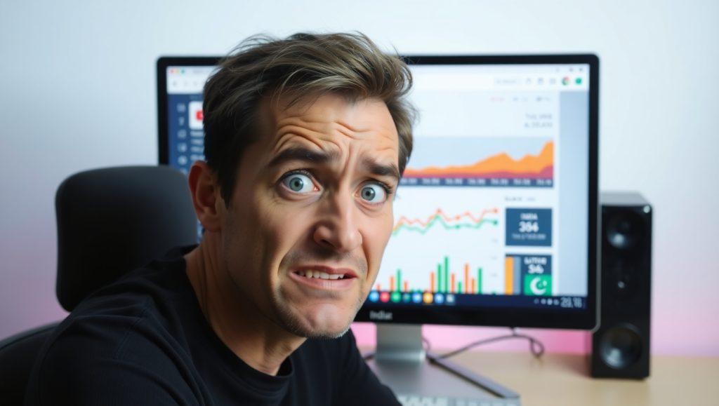 Flux Schnell A frustrated and bewildered YouTuber with a mix o 1