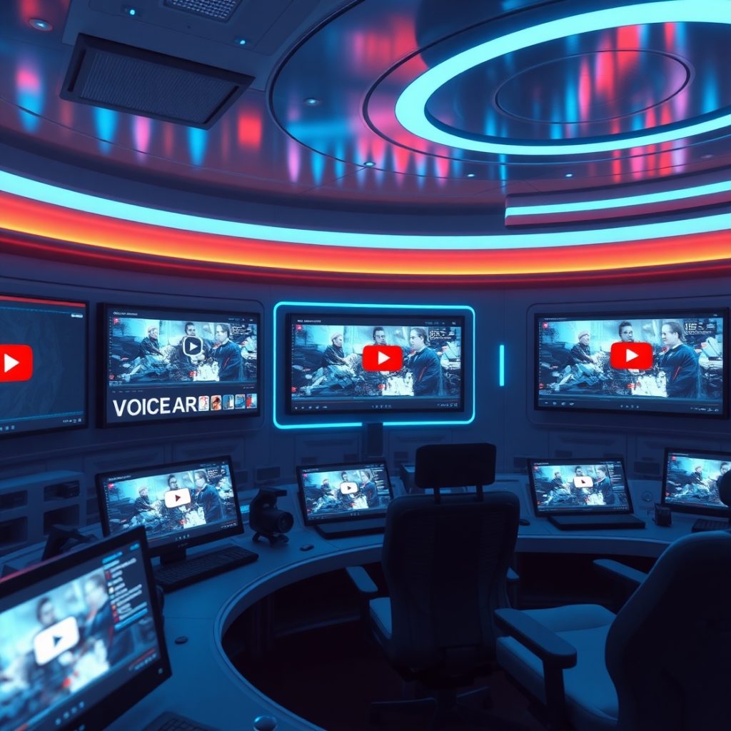 Flux Schnell A futuristic control center with screens showing 1