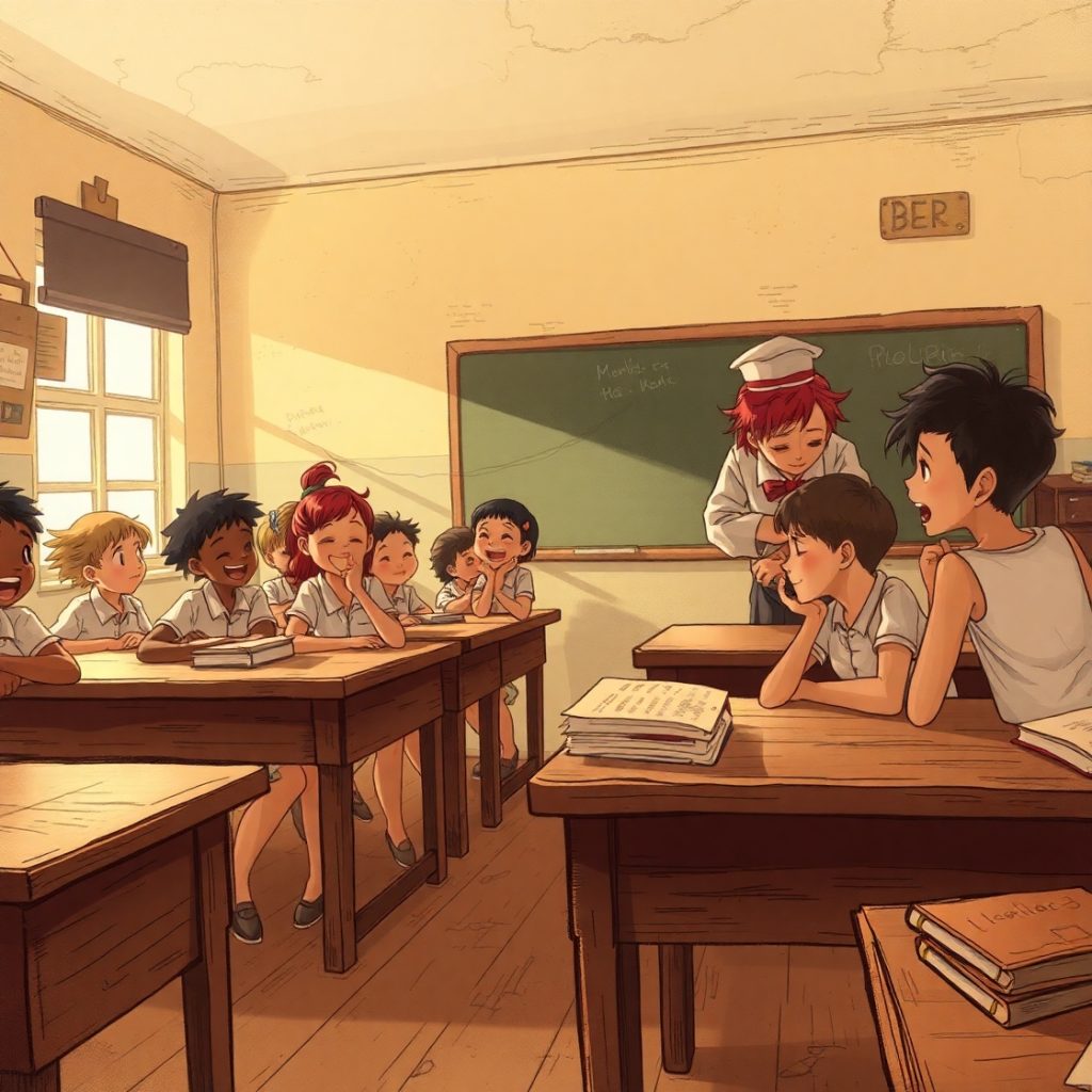 20 Ý Tưởng Video YouTube Giúp Tăng Tương Tác Chóng Mặt 12 Flux Schnell A nostalgic classroom scene with worn wooden desk 2 1