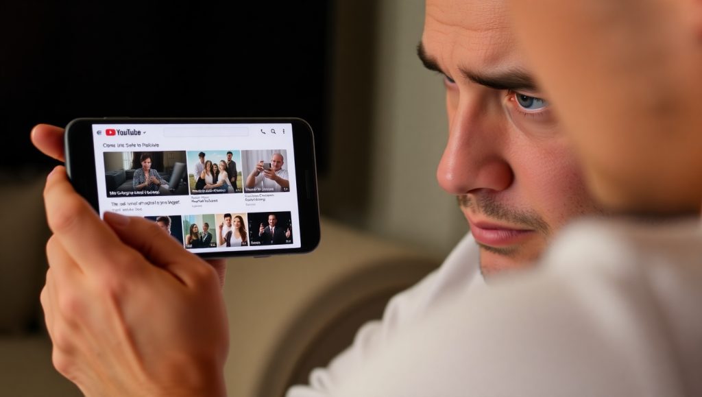 Flux Schnell A person browsing YouTube on a phone looking bore 2