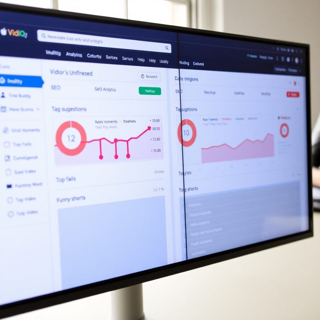 Flux Schnell A screen split between VidIQ and TubeBuddy analyt 3