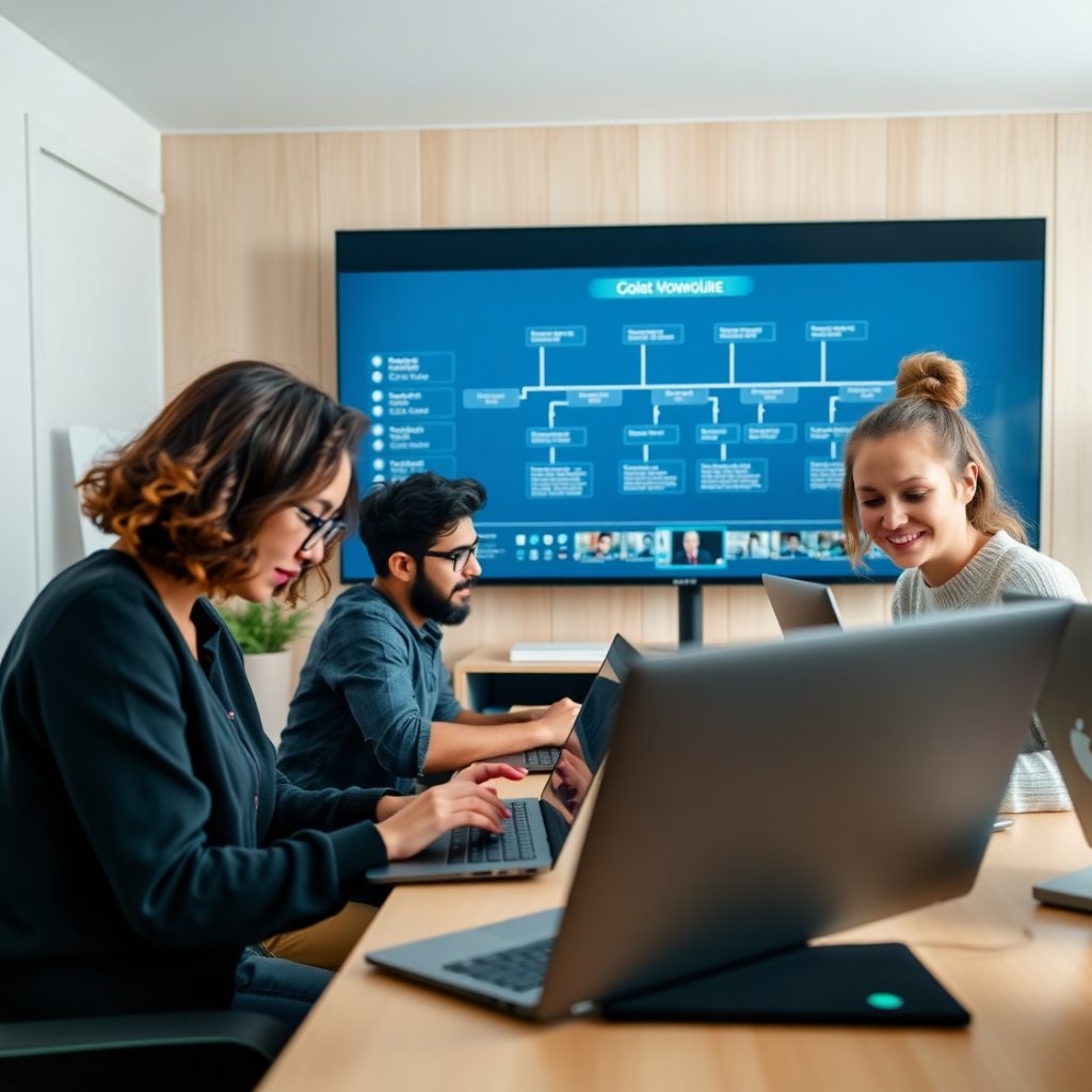 Flux Schnell A sleek modern digital workplace is bustling with 2