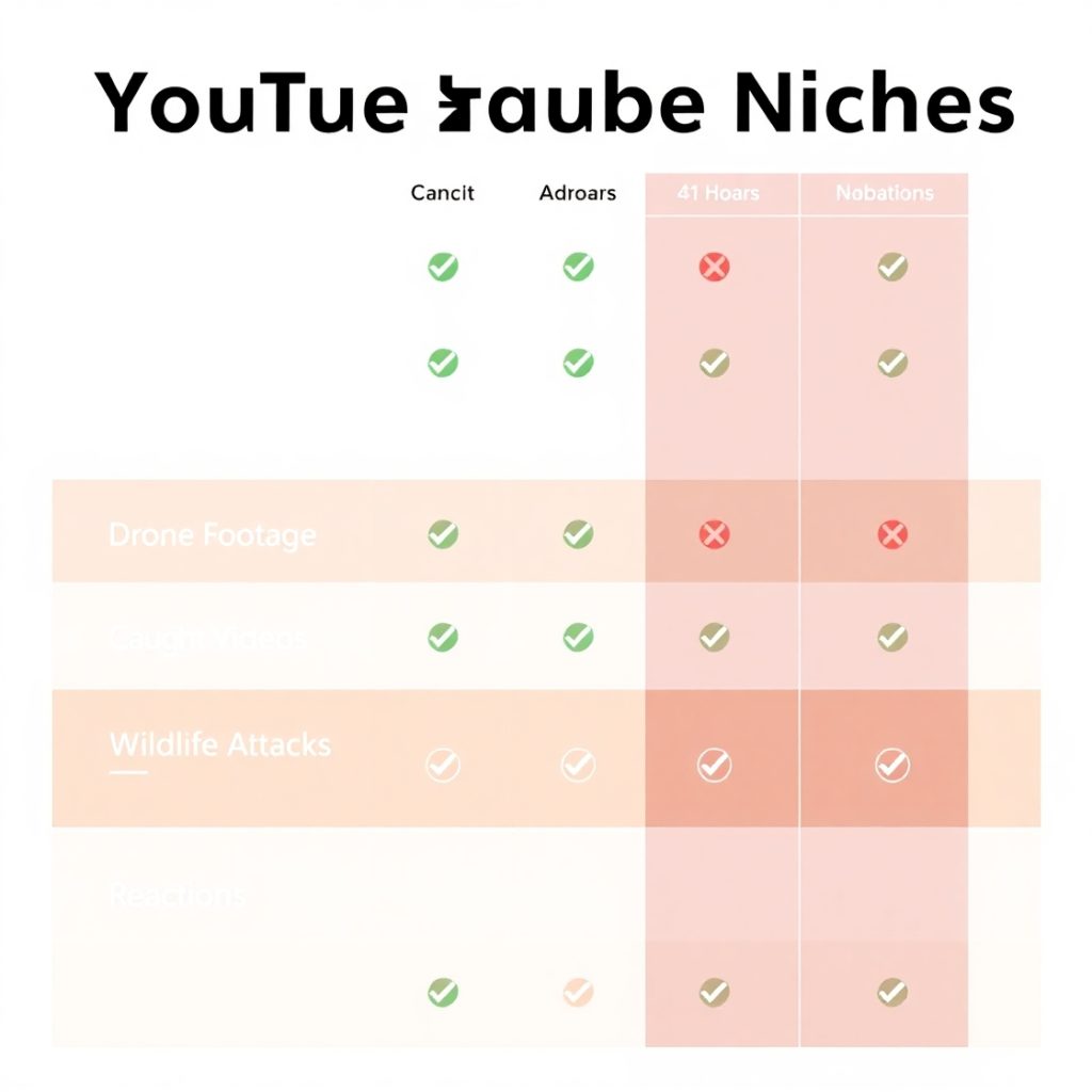 Cách Chọn Ngách Khi Tạo Kênh YouTube View Ngoại - Cách làm Youtube View Ngoại 5 Flux Schnell clean modern table chart comparing 4 YouTube nich 2