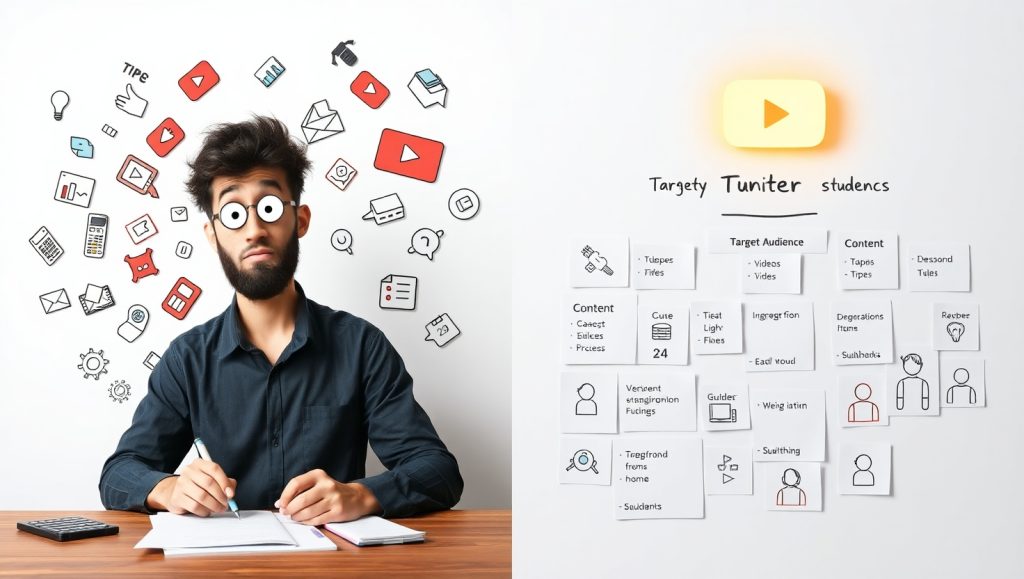 Flux Schnell split scene on the left a chaotic YouTuber writin 1