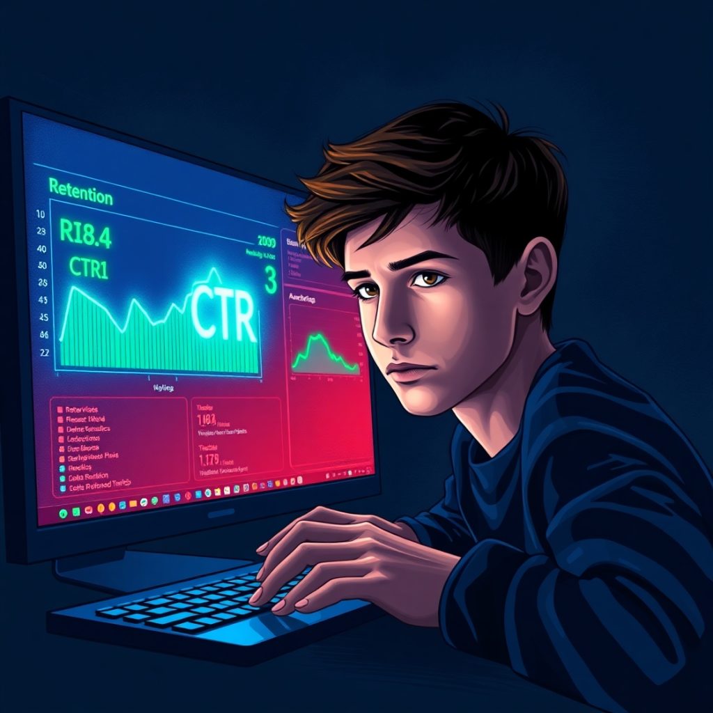 Tool Kiểm Tra Tỷ Lệ Giữ Chân Của Video - Cách Làm Youtube View Ngoại 4 Flux Schnell A young YouTube creator with a determined express 1