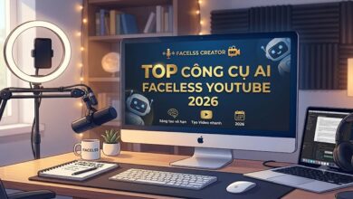 Tổng hợp các công cụ AI làm YouTube tốt nhất 2026 dành cho creator faceless: viết kịch bản, voice AI, tạo video, thumbnail, edit video và SEO YouTube giúp tối ưu workflow sản xuất content.
