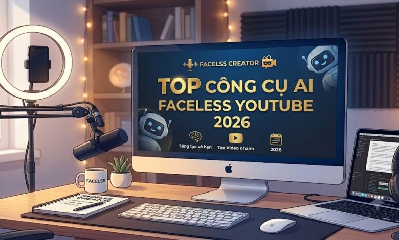 Tổng hợp các công cụ AI làm YouTube tốt nhất 2026 dành cho creator faceless: viết kịch bản, voice AI, tạo video, thumbnail, edit video và SEO YouTube giúp tối ưu workflow sản xuất content.