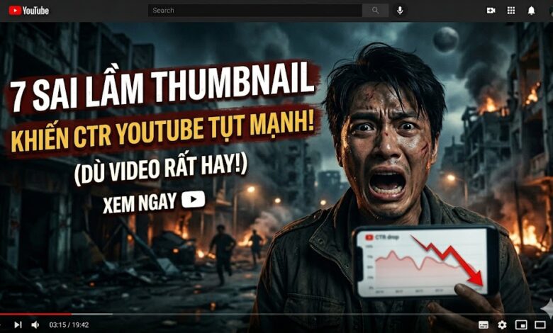 Phân tích 7 lỗi thumbnail phổ biến khiến CTR YouTube giảm mạnh năm 2026. Hướng dẫn tối ưu thumbnail AI faceless để tăng click, tránh spam và giữ đề xuất ổn định.