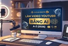 Hướng dẫn chi tiết quy trình làm video YouTube bằng AI từ A-Z cho người mới: tìm ngách, viết kịch bản, tạo voice AI, dựng video, thumbnail và tối ưu SEO YouTube để kiếm tiền bền vững.