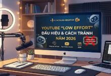 Phân tích các dấu hiệu khiến video YouTube bị đánh giá low effort hoặc chất lượng thấp năm 2026: still frame content, spam AI, stock footage lặp lại và cách xây kênh faceless an toàn, bền vững.
