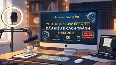 Phân tích các dấu hiệu khiến video YouTube bị đánh giá low effort hoặc chất lượng thấp năm 2026: still frame content, spam AI, stock footage lặp lại và cách xây kênh faceless an toàn, bền vững.