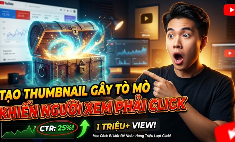 Hướng dẫn tạo thumbnail YouTube gây tò mò để tăng CTR năm 2026. Công thức curiosity gap, điểm bất ngờ và cách dùng AI tạo thumbnail faceless chuyên nghiệp, không spam.