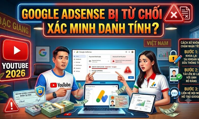 Google AdSense bị từ chối xác minh danh tính? Tìm hiểu các nguyên nhân phổ biến, cách kiểm tra thông tin, xử lý lỗi xác minh và tránh bị giữ thanh toán khi kiếm tiền trên YouTube.