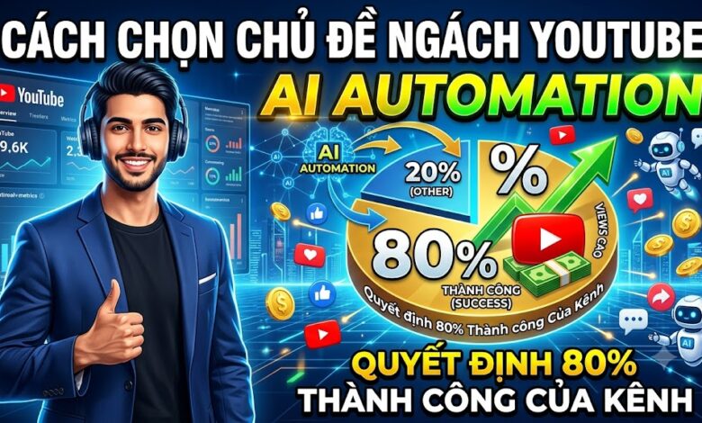 Hướng dẫn cách chọn chủ đề ngách YouTube AI Automation bằng 6 tiêu chí vàng, nguyên tắc phần lớn và chiến lược phân tích đối thủ để xây dựng kênh có RPM cao và phát triển bền vững.