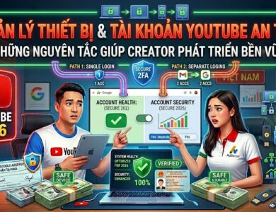 Hướng dẫn quản lý thiết bị, tài khoản Google và hệ thống YouTube theo cách an toàn, bảo mật và đúng chính sách để phát triển kênh lâu dài.