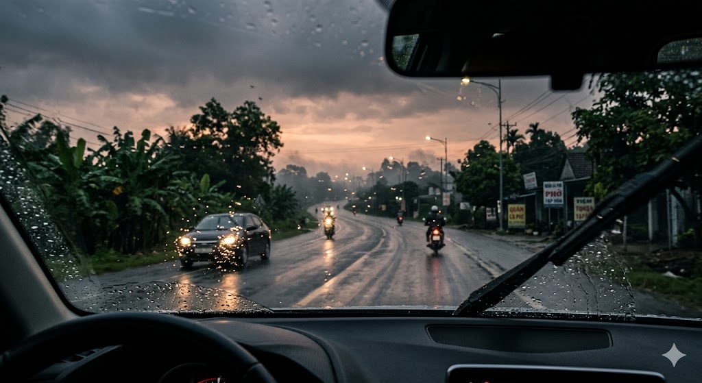 ngồi trong xe sáng mưa nhớ về mẹ