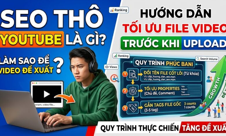 SEO thô YouTube là gì? Tìm hiểu quy trình tối ưu file video trước khi upload bằng cách chỉnh thuộc tính metadata trên Windows để giúp YouTube nhận diện nội dung và từ khóa tốt hơn.