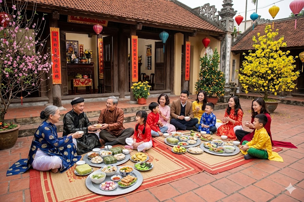 bữa cơm gia đình ngày tết