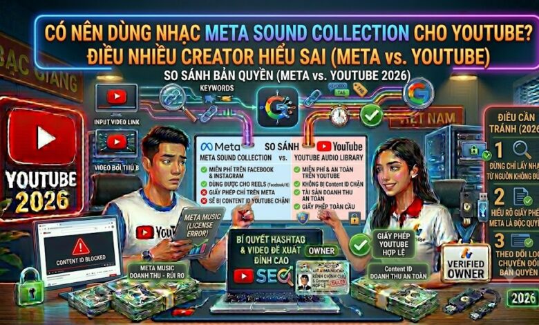 Meta Sound Collection có dùng được trên YouTube không? Tìm hiểu phạm vi cấp phép, rủi ro bản quyền và những nguồn nhạc an toàn hơn cho creator YouTube.