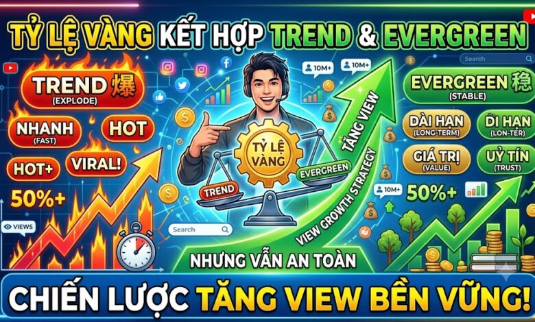 Khám phá tỷ lệ vàng kết hợp nội dung Trend và Evergreen trên YouTube, áp dụng Nguyên tắc phần lớn để tăng lượt xem, bảo vệ kênh và xây dựng nguồn thu nhập bền vững.