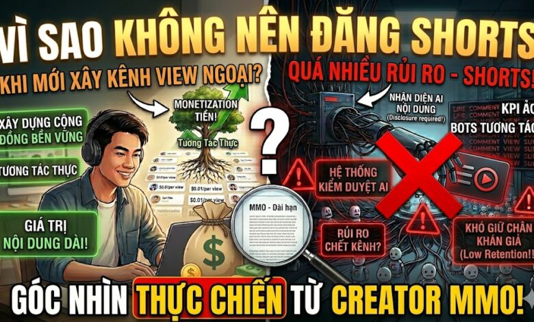 Có nên đăng YouTube Shorts khi mới xây kênh view ngoại? Tìm hiểu lý do nhiều creator MMO tập trung video dài để tối ưu doanh thu, giờ xem và xây dựng tài sản số bền vững.