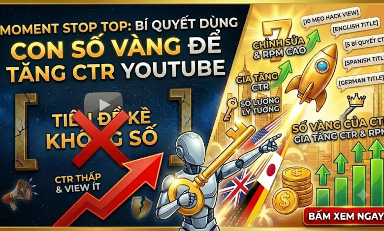 Khám phá cách sử dụng Moment Stop Top và các con số vàng trong tiêu đề YouTube để tạo điểm dừng thị giác, tăng CTR và tối ưu khả năng tiếp cận khán giả quốc tế.