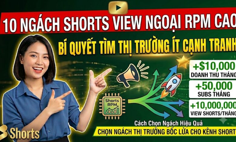 Khám phá 10 ngách YouTube Shorts tiềm năng dành cho thị trường Mỹ với chiến lược ngách siêu nhỏ, tối ưu RPM, tận dụng AI và xây dựng kênh faceless bền vững.