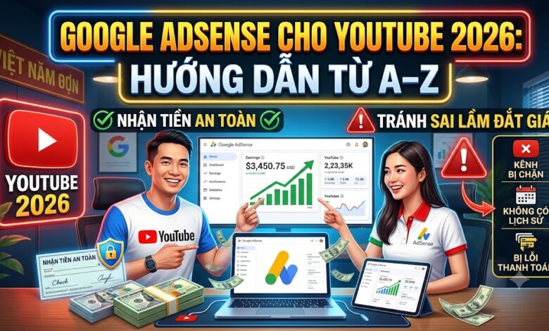Google AdSense là bước cuối cùng để biến lượt xem YouTube thành thu nhập thực. Tìm hiểu cách liên kết AdSense, xác minh tài khoản, khai thuế và quản trị hệ thống kênh an toàn trong năm 2026.