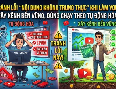 Tìm hiểu cách tránh lỗi nội dung không trung thực trên YouTube khi sử dụng AI bằng chiến lược kết hợp nội dung, cá nhân hóa kịch bản, minh bạch AI và xây dựng kênh bền vững.