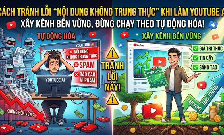 Tìm hiểu cách tránh lỗi nội dung không trung thực trên YouTube khi sử dụng AI bằng chiến lược kết hợp nội dung, cá nhân hóa kịch bản, minh bạch AI và xây dựng kênh bền vững.