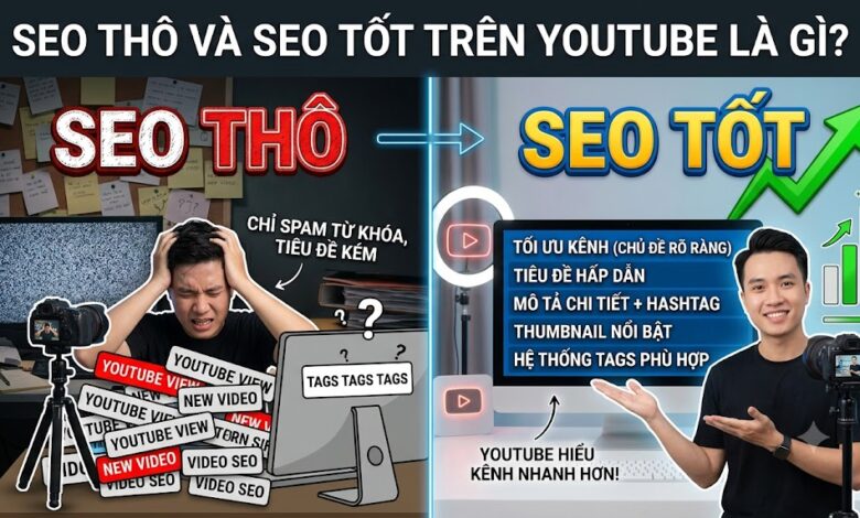 Tìm hiểu sự khác biệt giữa SEO thô và SEO tốt trên YouTube. Hướng dẫn tối ưu video từ trước khi upload đến khi đăng tải giúp YouTube nhận diện nội dung và đề xuất chính xác hơn.