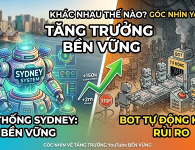 So sánh hệ thống Sydney và bot tự động trong phát triển kênh YouTube. Tìm hiểu sự khác biệt về cách vận hành, độ an toàn, tính bền vững và những điều creator cần lưu ý.
