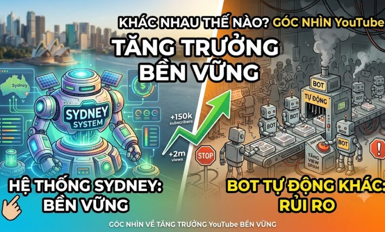 So sánh hệ thống Sydney và bot tự động trong phát triển kênh YouTube. Tìm hiểu sự khác biệt về cách vận hành, độ an toàn, tính bền vững và những điều creator cần lưu ý.