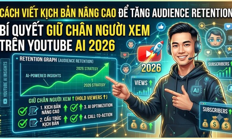 Hướng dẫn xây dựng kịch bản nâng cao giúp tăng Audience Retention, kéo dài thời gian xem, tối ưu RPM và phát triển kênh YouTube AI bền vững.