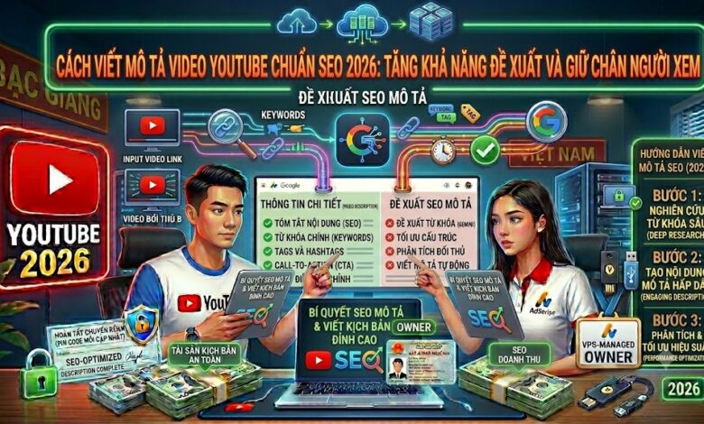 Hướng dẫn viết mô tả video YouTube chuẩn SEO với cấu trúc tối ưu, từ khóa tự nhiên, CTA hiệu quả và hashtag phù hợp để giúp video dễ được khám phá hơn.