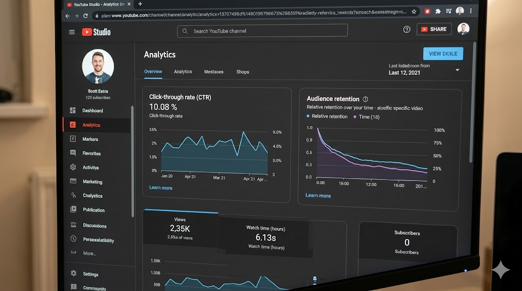 chỉ số ctr và retention trong youtube analytics