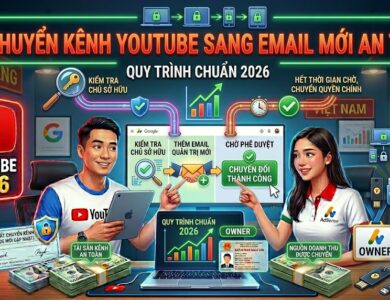 Hướng dẫn chuyển kênh YouTube sang email quản trị mới đúng cách, bảo toàn quyền sở hữu và xây dựng hệ thống quản lý kênh chuyên nghiệp, an toàn.