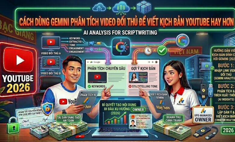 Hướng dẫn sử dụng Gemini để phân tích nội dung, cấu trúc và phong cách video YouTube nhằm học hỏi cách triển khai ý tưởng và xây dựng kịch bản nguyên bản.