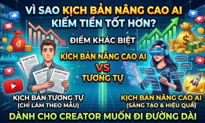 Khám phá lý do kịch bản nâng cao AI mang lại hiệu quả kinh tế cao hơn kịch bản tương tự, giúp tăng giá trị nội dung, giữ chân người xem và xây dựng kênh YouTube bền vững.