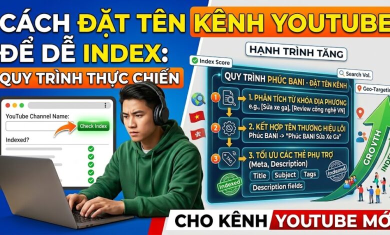 Hướng dẫn cách đặt tên kênh YouTube giúp thuật toán nhận diện nhanh hơn, tránh trùng lặp với đối thủ và tối ưu khả năng Index cho kênh mới theo quy trình thực chiến.