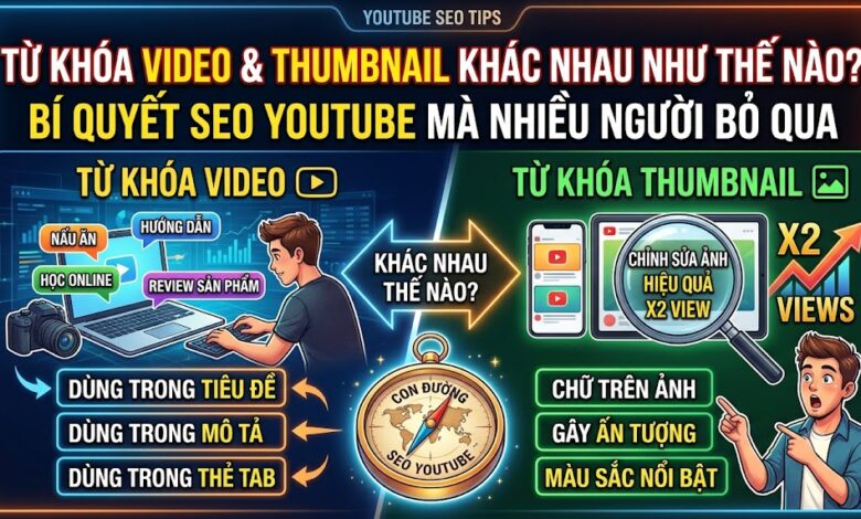 Phân biệt từ khóa video và từ khóa thumbnail trên YouTube, hiểu đúng mô hình hình phễu SEO để tăng lượt hiển thị, CTR và tiếp cận đúng đối tượng người xem.